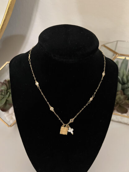 Gold Cross and Charm Necklace