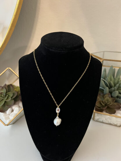 Gold Pearl Drop Down Necklace