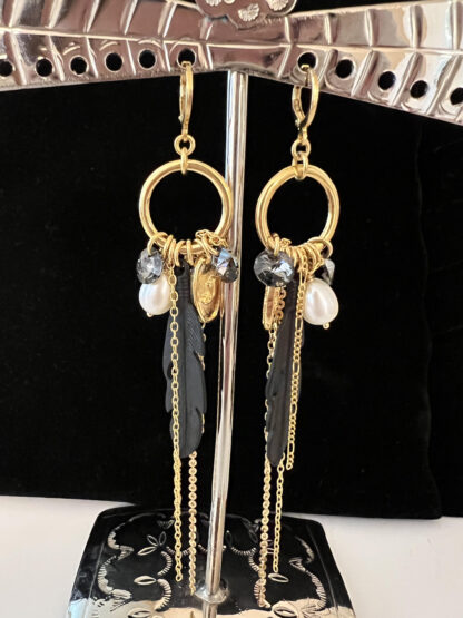 Gold and Black Dangle Earrings