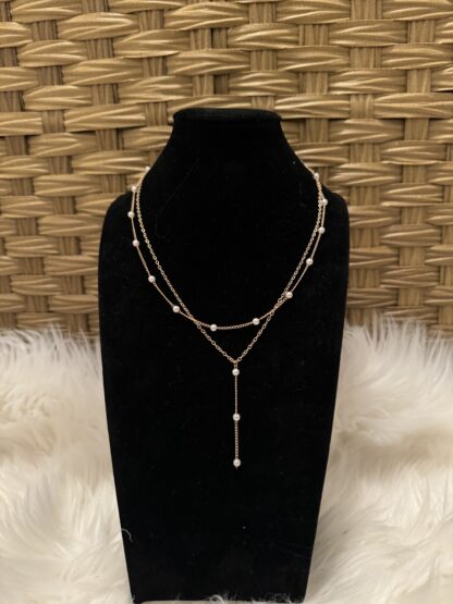 Golden Pearl Lariat Necklace